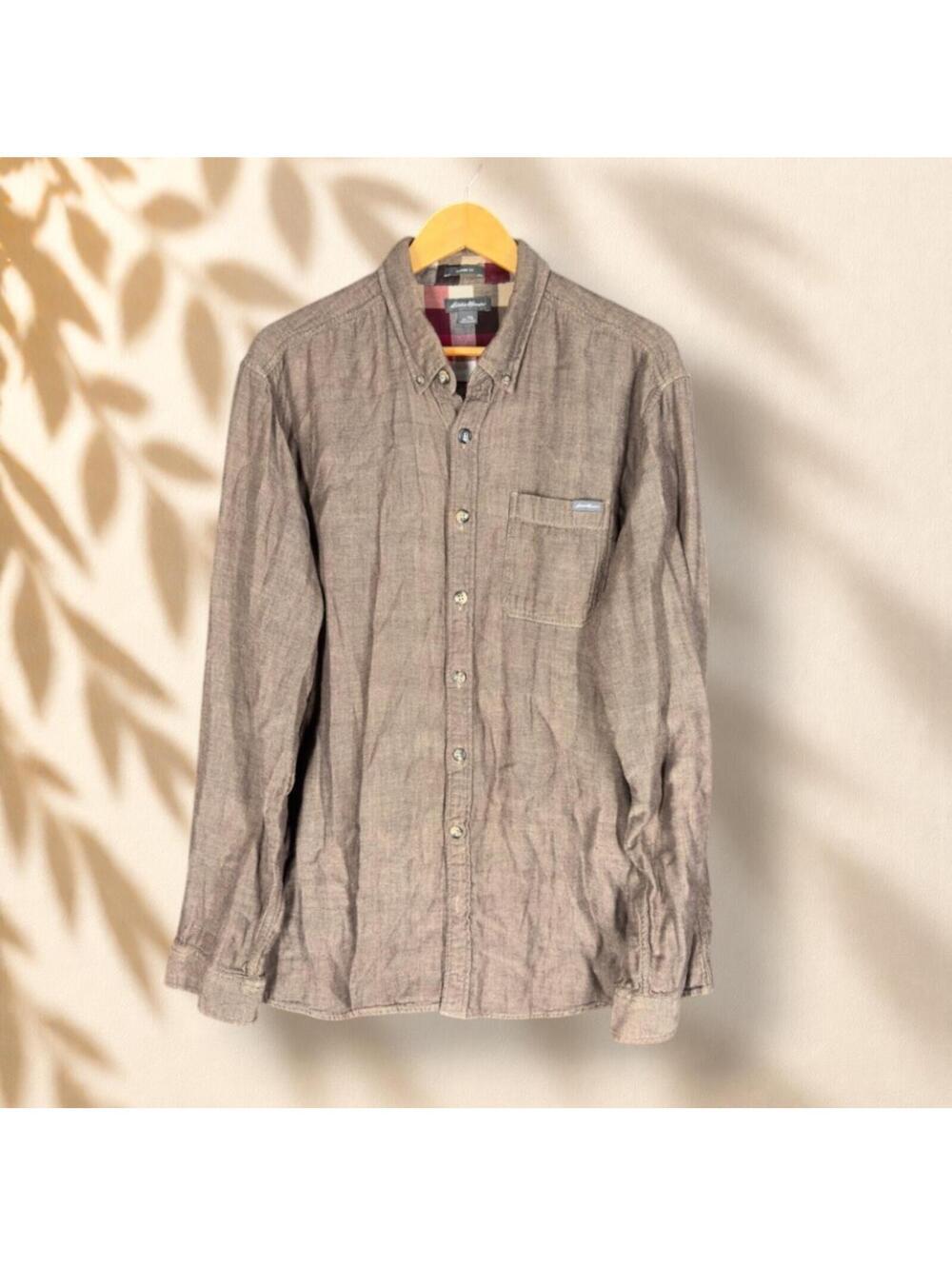 Eddie Bauer Shirt Men TXL Tall Brown Button Up Collared Long Sleeve Classic Fit